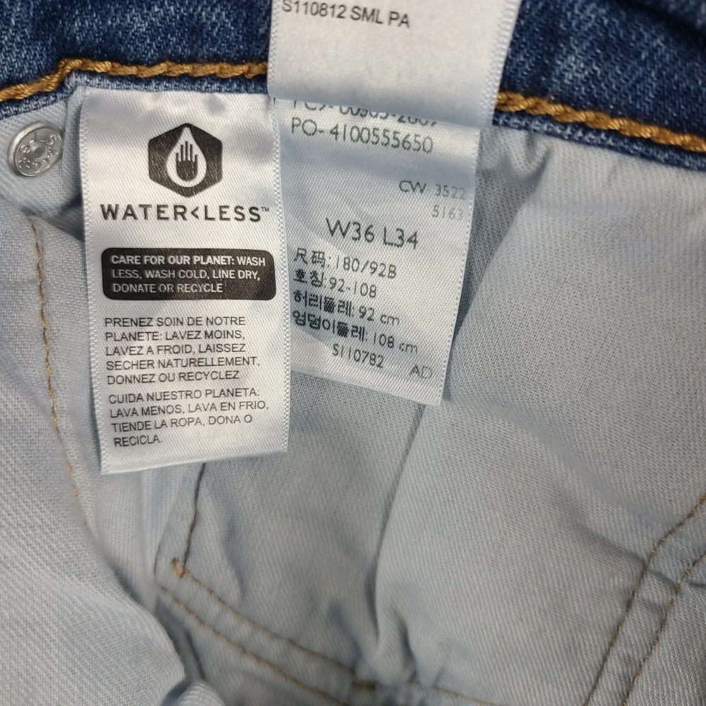 Levi's 505 Jeans‎ Mens 36x34 Blue Straight Leg Waterless Light Wash Denim
